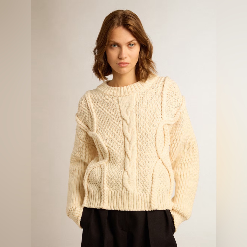 Golden Goose Women's Round-Neck Virgin Wool Sweater With Braided Motif